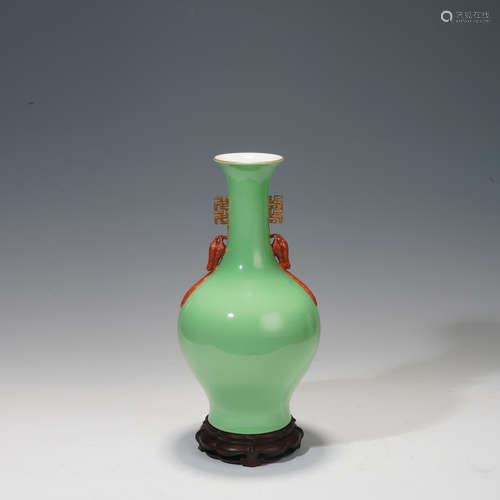 Apple Green Glazed Double Ears Porcelain Vase