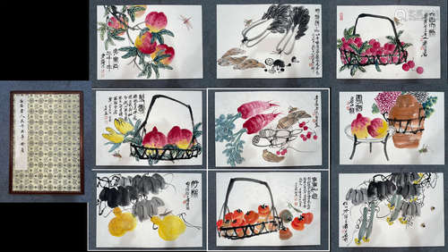 Chinese Drawing Flower and Peach Painting Album,Qi Baishi Ma...