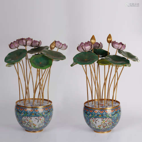 Bronze Cloisonne Inlaid Lotus Flower Flower Pot