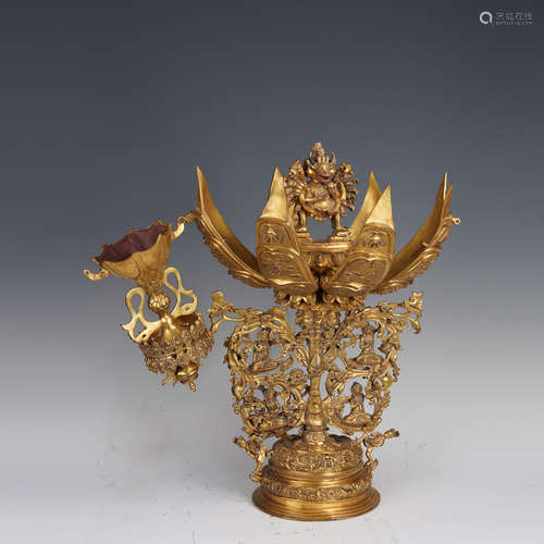 Gilt Bronze Mandala Carved Flower Pattern Figure