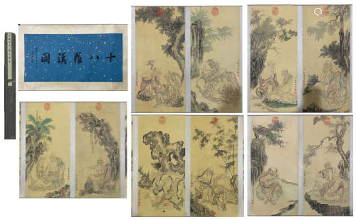 Chinese Drawing Eighteen Arhats Silk Painting,Ding Guanpeng ...