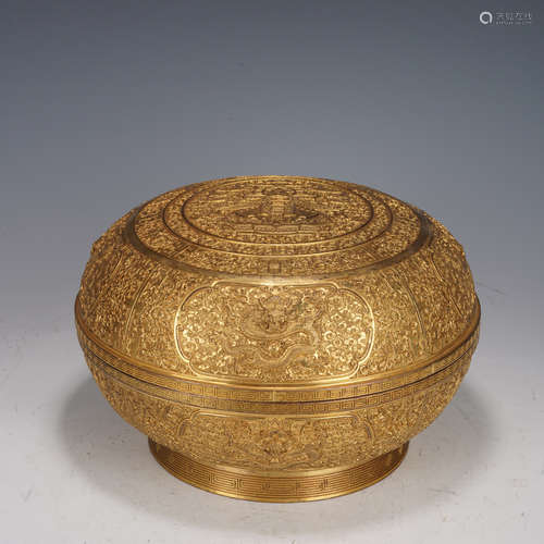 Gilt Bronze Carved Dragon Pattern Lid Bo x