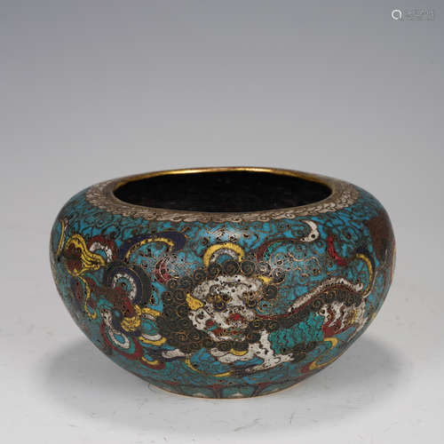 Bronze Cloisonne Carved Lions Pattern Pot