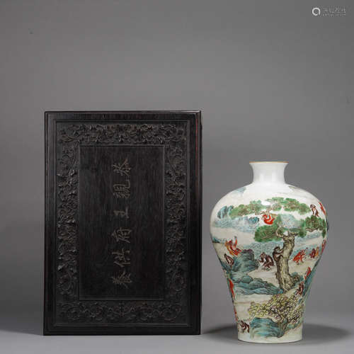 Wucai Monkey and Peach Pattern Porcelain Vase