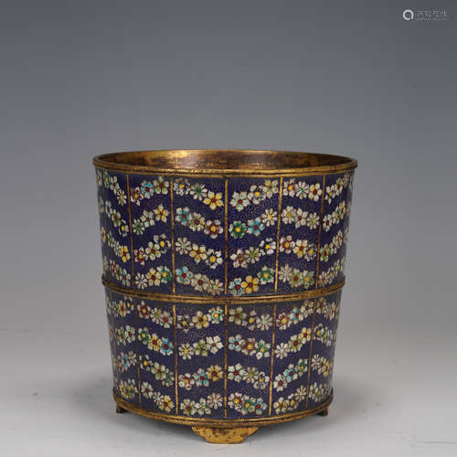 Bronze Cloisonne Carved Flower Pattern Flower Pot