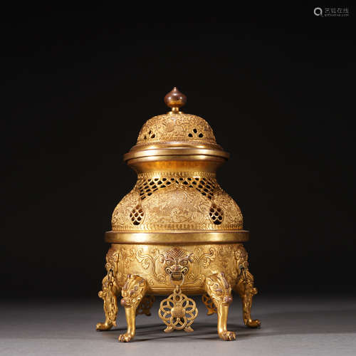 Gilt Bronze Carved Dragon Pattern Incense Burner