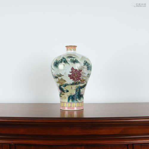 Famille Rose Landscape Porcelain Vase