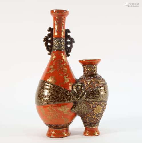 Orange Draw Gold Drawing Could Pattern Porcelain Double Vase
