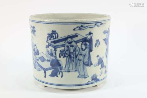Blue and White Drawing Character Pattern Porcelain Brush Pot