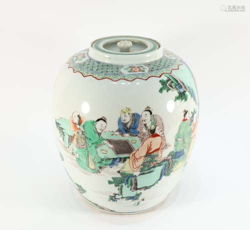 Wucai Character Story Porcelain Lid Pot