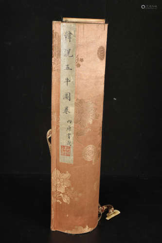 Chinese Drawing Five Oxs Hand Scroll,Han Huang Mark