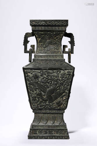 Bronze Carved Flower and Phoenix Pattern Vase