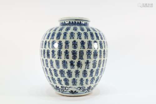 Blue and White Shou Pattern Porcelain Pot