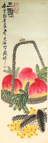 Chinese Drawing Peach Painting,Qi Baishi Mark