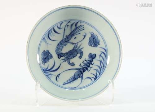 Blue and White Drawing Shrimp and Crab Pattern Porcelain Pla...