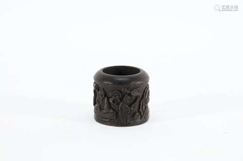 Red Sandalwood Carved Character Pattern Thumb Ring Ornament