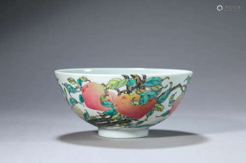 Famille Rose Drawing Peach Pattern Porcelain Bowl