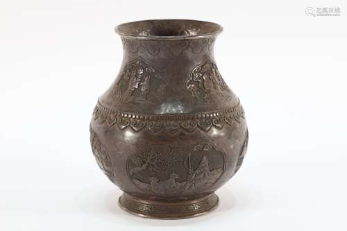 Bronze Carved Character Story Vase