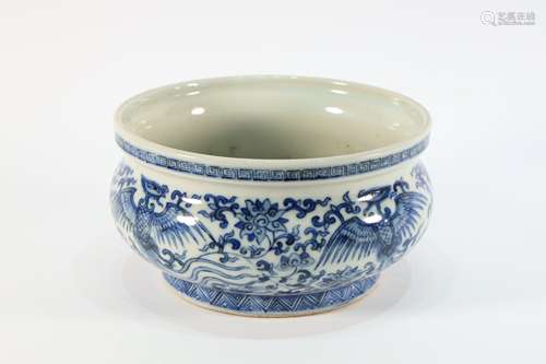 Blue and White Drawing Phoenix and Flower Pattern Porcelain ...