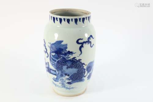 Blue and White Kirin Pattern Porcelain  Vase