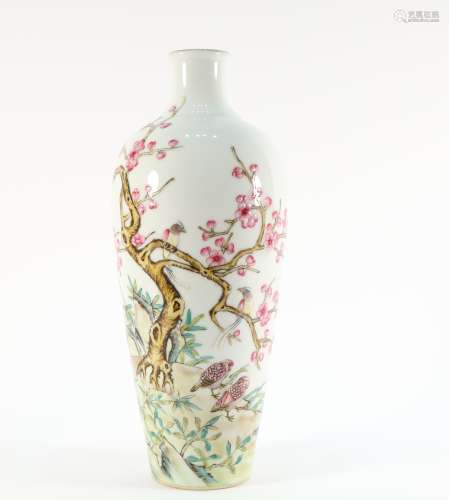 Famille Rose Drawing Flower and Bird Pattern Porcelain Vase