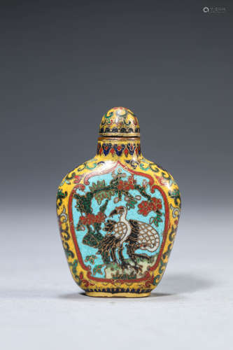 Bronze Cloisonne Carved Pine Tree and Crane Pattern Snuff Bo...