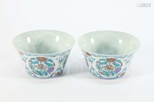 Pair of Doucai Flower Pattern Porcelain Tea Pot