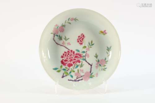 Famille Rose Drawing Flower Pattern Porcelain Plate