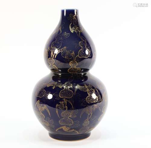 Blue Base Gold Drawing Porcelain Gourd Vase