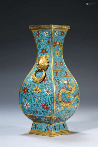 Bronze Cloisonne Carved Dragon and Flower Pattern Vase