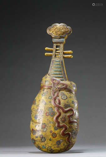 Bronze Cloisonne Filigree Carved Flower Pattern Chinese Lute