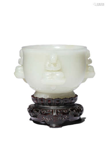 Jade Carved Buddha Double Buddha Ears Shape Cup