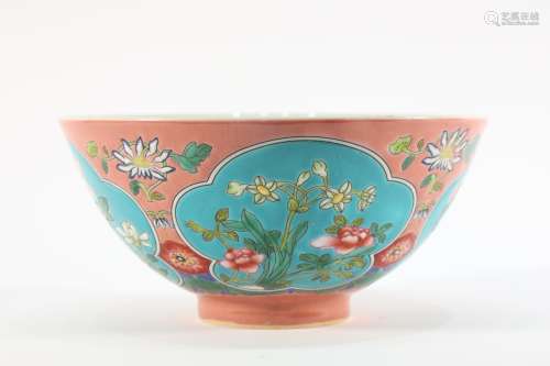 Famille Rose Drawing Lotus Flower Pattern Porcelain Bowl