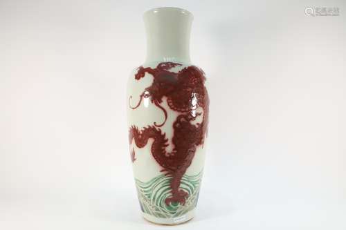 Red Inglazed Drawing Dragon Pattern Porcelain Vase