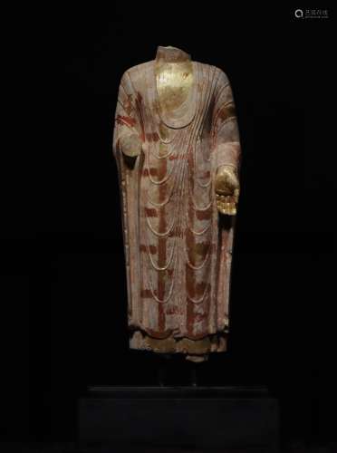 Colored Standing Buddha Stone Figure