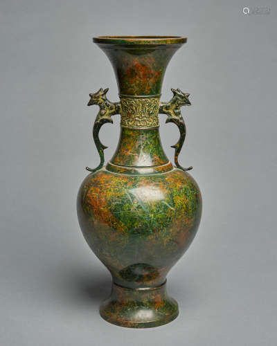 Lacquerware Bronze Double Ear Vase