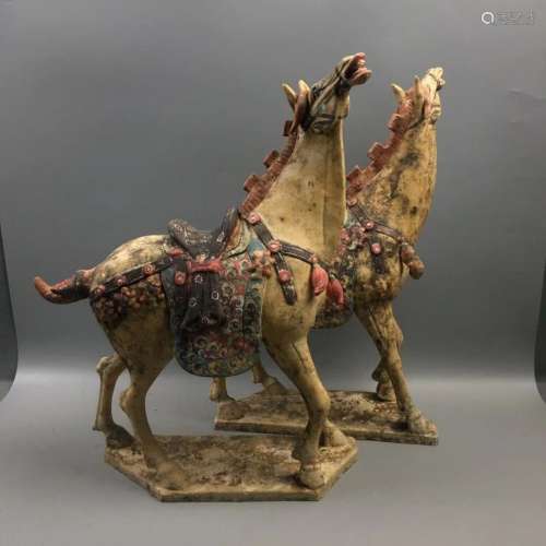 Pair of Colored Pottery Horse Figure