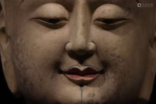 White Stone Buddha Head Figure