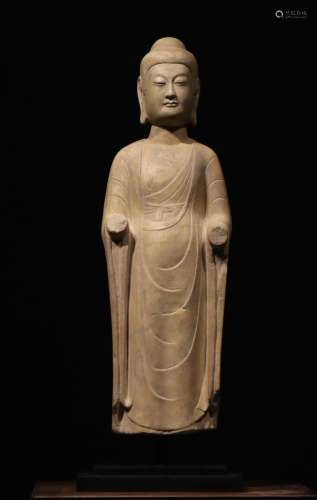 White Stone Standing Shakyamuni Figure Statue