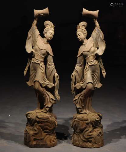 Pair of Wood Flying Beauty Figure