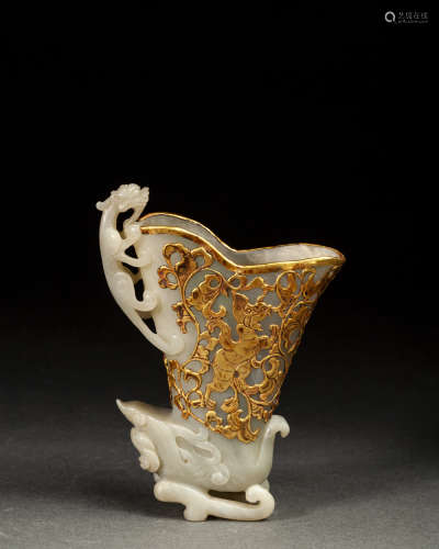 Gold Framed Jade Dragon Cup