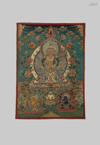 Tibetan Four Arms Buddha Tangka
