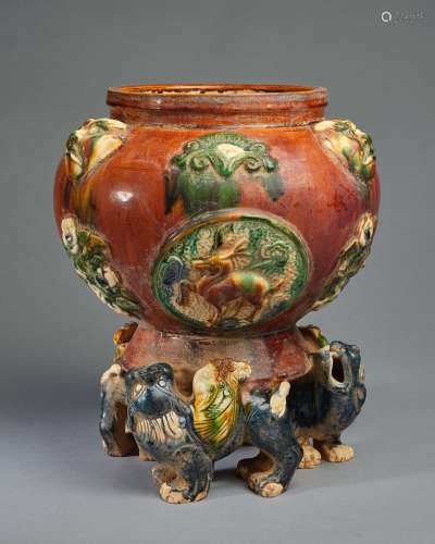 Tang Three Colord Lion Feet Pottery Pot