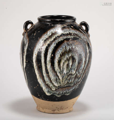 Black Glazed Flower Pattern Porcelain Jar