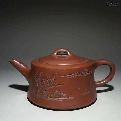 Purple Clay Landscape Pattern Tea Pot