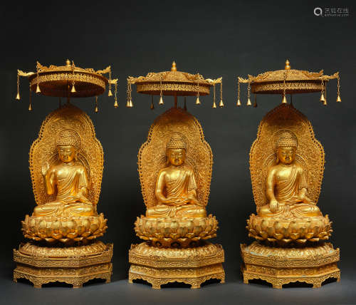 Group of Three Gilt Bronze Buddha Figure