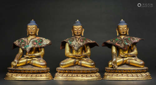 Group of Three Gilt Bronze Shakyamuni Figure