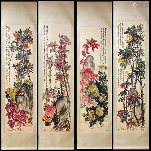 Group of Four Chinese Drawing Plum Blossom ,Orchid ,Bamboo ,...