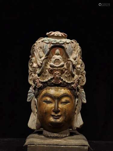 Colored Grey Stone Buddha Head Figure