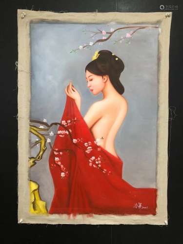 Chinese Drawing Beauty Oil Painting,Leng Jun Mark